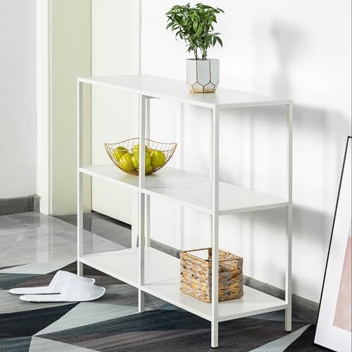 HDANI 39.4 Inch Metal Console Table with 3 Tier Strage Shelves,Narrow Entryway Table,Modern Sofa Tables for Entryway, Living Room,Bedroom,White - color: White, size: 39.37×11.81×31.5in