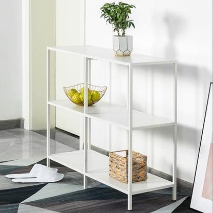 HDANI 39.4 Inch Metal Console Table with 3 Tier Strage Shelves,Narrow Entryway Table,Modern Sofa Tables for Entryway, Living Room,Bedroom,White - color: White, size: 39.37×11.81×31.5in