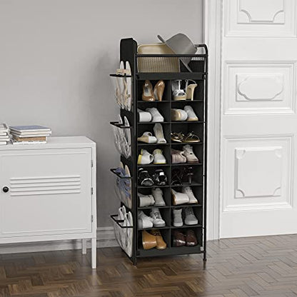 Simple Houseware 16 Cube Shoe Stand Tower Rack 8 Tier, Black | Top Shelf and Side Hanging Pockets - color: Black