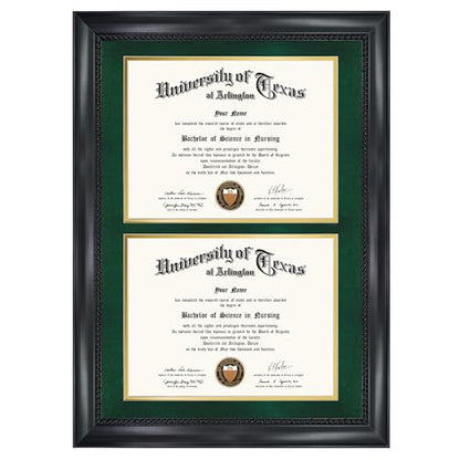 GMFrames Double 8.5x11 Diploma Certificate Frame, Solid Wood & Tempered Glass, Cherry Lacquer Finish & Intricate Rope Detail, Green over Gold Mat - color: Black / Green Gold Mat, size: 14x20 for Double 8.5x11