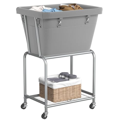 ELYKEN Rolling Laundry Hamper with Wheels, Removable Bag, Laundry Cart | Heavy Duty Metal Frame, 2-Tier Clothes Basket with Shelf, Ideal for Closet, Bedroom, Bathroom & Laundry Room, Gray - color: Gray, size: 20.3"L x 15.9"W x 30.9"H
