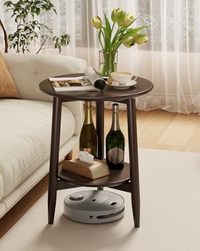 Round End Table,Solid Wood Small Round Table with Lower Shelf,Round Side Table,Nightstand for Small Spaces,Living Room,Bedroom(Walnut) - color: Walnut