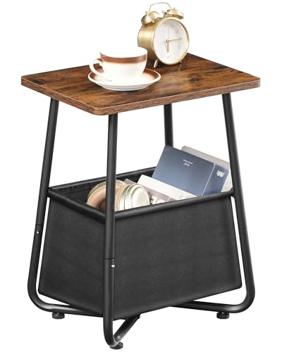 CHOEZON Nursery Side Table with Removable Fabric Basket, Small Side Table for Small Spaces, Nursery Nightstand for Couch, Bedroom, Living Room, Rustic Brown TBZ13BF - color: Rustic Brown + Black
