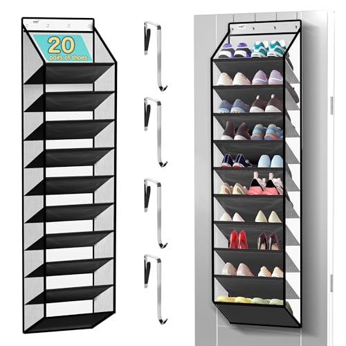 Kotkn 10 Tier Hanging Shoe Rack - Heavy Duty Behind The Door Hanging Shoe Rack, Sturdy Oxford Cloth, 20+ Pairs Over The Door Shoe Cabinet for Boots and Sneakers - Save 50% Closet Space! (Piano White) - color: 10-cell Piano White