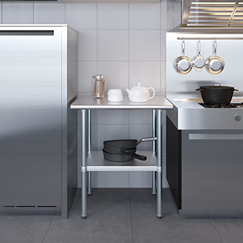 14" x 24" Stainless Steel Prep Table – NSF Certified Heavy Duty Work Table for Home & Commercial Use – Galvanized Undershelf & Legs - size: 24x14