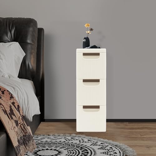 3 Drawer Narrow Storage Cabinet, Slim Plastic Storage Cart for Small Spaces, Freestanding Bathroom Organizer with Pull-Out Drawers for Laundry, Office, Kitchen