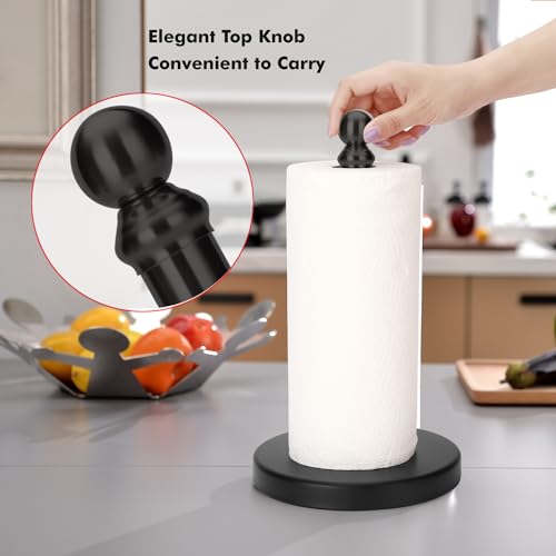 Paper Towel Holder Countertop, Standing Paper Towel Roll Holder for Kitchen Bathroom, with Weighted Base for One-Handed Operation (Black) - color: Black
