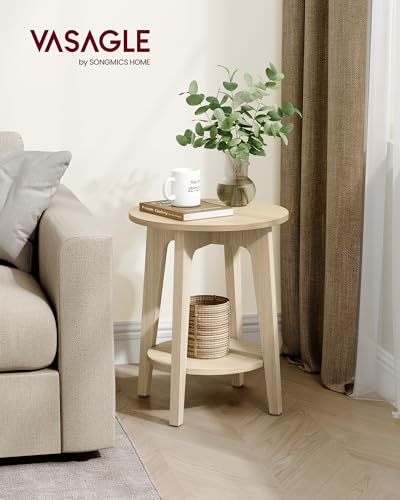 VASAGLE MAEZO Collection - Side Table, 2-Tier Small Round End Table, Nightstand with Tapered Legs, Curved Transitions, for Small Spaces, Living Room, Bedroom, Natural Beige ULET283N01 - color: Natural Beige, size: 1 pack