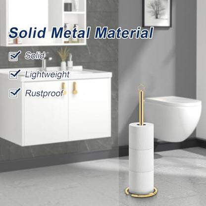 NearMoon Bath Toilet Paper Holder Stand, Freestanding Tissue Paper Storage with Reserve, Space Toilet 4 Rolls Holder for Bathroom/Kitchen Countertop-All Metal (1 Pack, Chrome Gold) - color: Chrome Gold