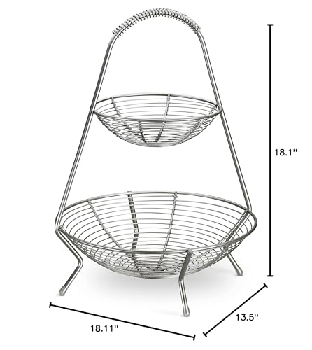 Tramontina 2-Tier Stainless Steel Fruit Basket, Countertop Storage Organizer for Fruits, Vegetables, Bananas & More