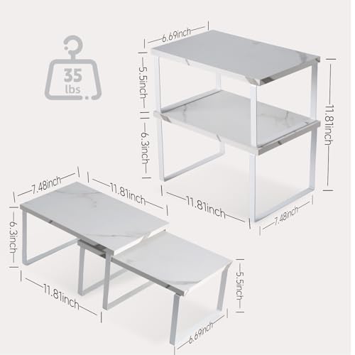 2-Pack Expandable Stackable Cabinet Shelf, Metal and Wood, White - color: White