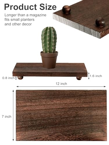 Wood Pedestal Stand 12 x 7 Inch, Farmhouse Wooden Riser for Kitchen | Bathroom Counter Table Decor, Candle Tray, Plant Stand, Soap Display for Sink, Vanity, Coffee Bar, Brown