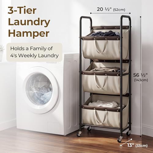 GRANNY SAYS 3 Tiered Laundry Sorter, Narrow Hamper Cart with Wheels, Sand - color: Light Khaki