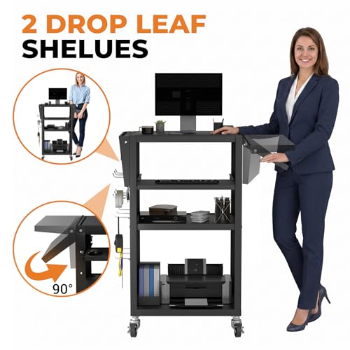 Mobile AV Cart with Pullout Keyboard Tray, Rolling Computer Cart Height Adjustable Rolling Media Utility Cart with 4 Wheels - size: Style8 24x18Wx42H