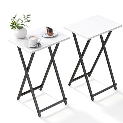 Acovy Foldable TV Trays, Small Folding Table, TV Trays Set of 2, TV Dinner Tray, Side Table for Bed, Couch, Portable Easy to Move, White - color: White-2pcs