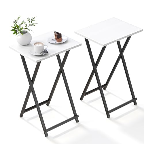 Acovy Foldable TV Trays, Small Folding Table, TV Trays Set of 2, TV Dinner Tray, Side Table for Bed, Couch, Portable Easy to Move, White - color: White-2pcs