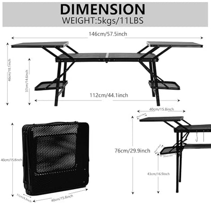 Nice C Camping Metal Table, Compact Outdoor Folding Tailgate Grill Table | Lightweight Fold-Up, 4 Side Tables, Mesh Net, BBQ, Camping, Picnic