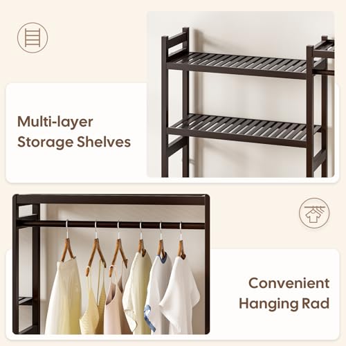 Cozivolife Over The Washer and Dryer Storage Shelf Bamboo,5 Tiers Laundry Room Drying Rack with Adjustable Shelves and 4 Hooks,Space Saver Organizer for Hanging Clothes and Towels (Brown) - color: Brown