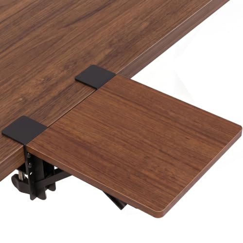 BONTEC Ergonomic Desk Extender Tray, 9.5"x9.1" Table Mount Arm Wrist Rest Shelf, 90° Foldable Elbow Support, Clamp on Computer Arm Rest for Desk, Office & Home Use, Durable & Easy to Install, Walnut - color: Walnut, size: 9.4"*9.1"(24cm*23cm)