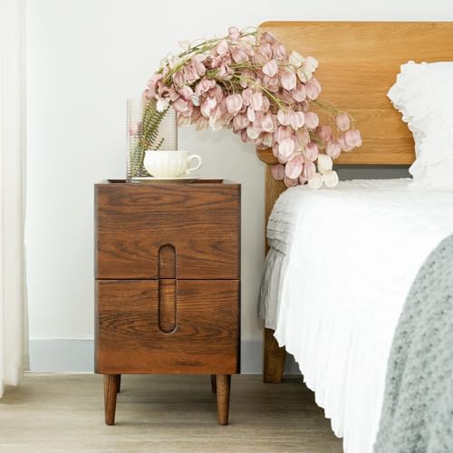 Narrow Nightstand, Mid Century Modern Nightstand, Solid Wood Bedside Table, Side Table witn Drawers (Walnut, 11.81inches) - color: Walnut, size: 11.81inches