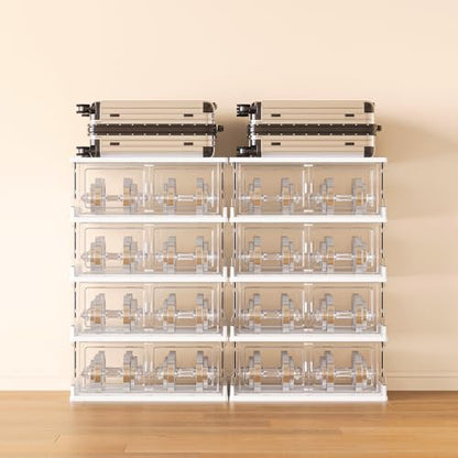 Thicken & Sturdy Clear Shoe Storage Organizer with Magnetic Door,Stackable Plastic Shoe Box，for Closet, Shoe Storage Box Containers,Easy Assembly，Set of 3