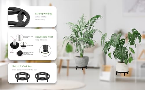 Zhongma 2 Pack 8.7" Fully Assembled Sturdy Potted Plant Stand Flower Pot Holder Heavy Duty Construction, Low Plant Stand for Home Indoor and Outdoor, Sturdy plant riser and saucer without Installation Required - size: 2 Pack 8.7" Metal Plant Stand