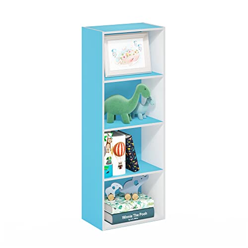 Furinno Luder Bookcase / Book / Storage, 4-Tier, Light Blue/White - color: White/Light Blue, size: 4-Tier, 9.3 x 15.6 x 41.7