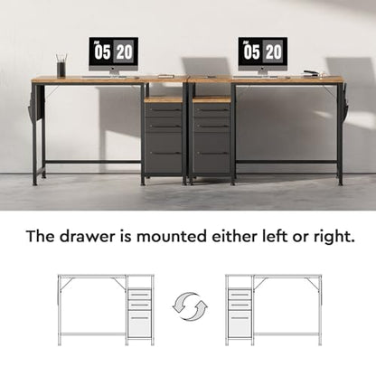 Ｍａｉｈａｉｌ Maihail Small Desk with Drawers, 40 inch Computer Desk with Shelves, Writing Desk with Storage, Small Office Desk with Metal Frame, Rustic Brown - color: Rustic Brown+black, size: 40 inch
