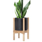 D'vine Dev Plastic Pot with Natural Wood Stand, Black, 8 in, 55-C-J-2 | Mid-Century Inspired Design, Elevated Plant Display, Clean Lines, Sturdy Support, Modern Space-Saving Style - color: Matte Black Pot + Natural Stand, size: 8 Inch