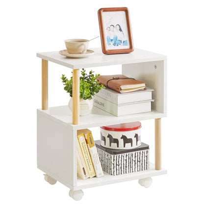 Aibiju Wooden Night Stand with Open Shelf, Nightstand with Wheels, S-Shaped Bed Side Table 3 Tier, 20 inch High End Table White YD-TM155W - color: White, size: 16"D x 12"W x 20"H (Wheels)