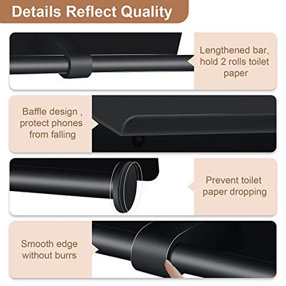Toilet Paper Holder with Shelf Wall Mounted Toilet Paper Storage, Double Roll Tissue Holder Dispenser Bathroom Toilet Paper Holder (Matte Black) - color: Black Toilet Paper Holder