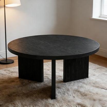 35" Wooden Round Coffee Table, Black | Smooth Thick Coffee Table, Low Circle Center Table with X Shaped Stable Legs, Accent Tea Table for Living Room, Office - color: Black, style: Coffee Table