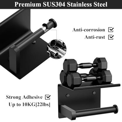 Tindbea Toilet Paper Holder with Phone Shelf, Adhesive or Screw Wall Mount Toilet Tissue Roll Holder, Rustproof & Multifunctional Stainless Steel Bathroom Storage Dispenser (Matte Black) | Heavy Duty Stainless Steel Matte Black - color: B-matte Black