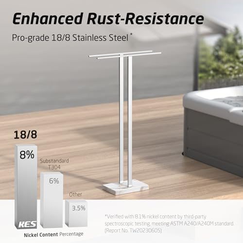 KES Standing Towel Rack, 37" H, 18/8 Stainless Steel & Marble Base Polished | Equal-Height Rods, 8.23 Lbs Heavy Base, Fits Towels Up To 70", Freestanding Design, Bathroom Floor, Modern - color: Polished Silver, size: 37" H (Equal-height)