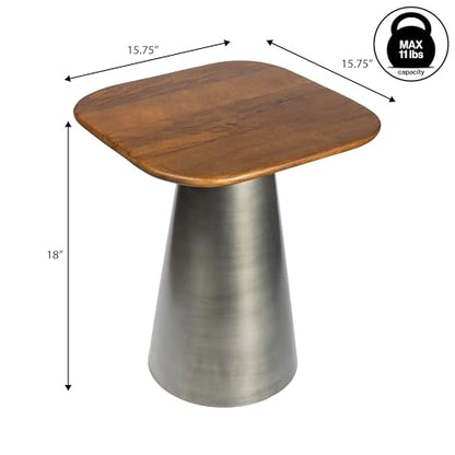 JONATHAN Y Skye Industrial Solid Mango Wood Square End Table with Tapered Metal Pedestal Base, 18" Accent Side Table or Nightstand for Living Room, Bedroom, Honey Wood/Oxidized Nickel END5000A - color: Honey Wood/Oxidized Nickel, style: Square Top