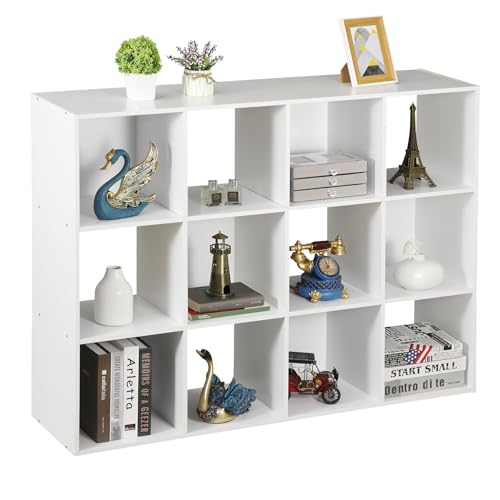 12 Cube Storage Shelf Organizer, Wood Bookshelf Organization Unit, Cube Shelves for Home Office Bedroom Living Room, White - color: White, size: 12 Cube