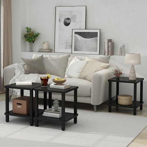 MMEOLUOOK Large End Table Square Side Table Modern Sofa Table 20 Inch Industrial Coffee Table NightStand with 2-Tier Storage Shelf for Living Room Bedroom Black MLBZ06B - color: Black