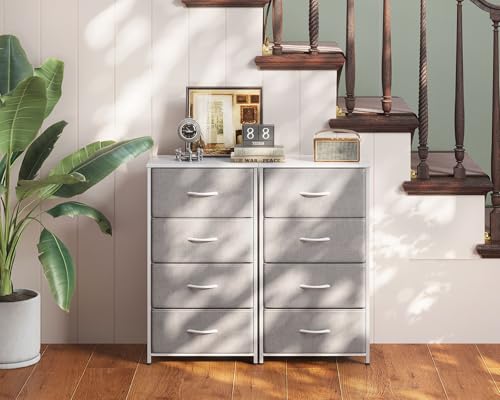 AODK Small Dresser for Bedroom with 4 Storage Drawers, Light Grey | Dressers Chest of Drawers Fabric Dresser with Sturdy Steel Frame, Dressers for Closet with Wood Top - color: Light Grey