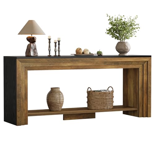 Tribesigns 70.9 Inch Long Console Table, Farmhouse 2-Tier Wooden Sofa Table with Storage, Space-Saving Behind Couch Accent Table for Living Room, Entryway, Hallway and Foyer - color: Rustic Brown & Black
