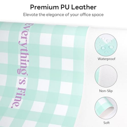 Checkered Pattern Desk Pad Protector, 35.5 x 13'' Aesthetic Mouse Mat for Desktop, Waterproof PU Leathe Non-Slip Desk Writing Pad for Office and Home, Blue-Green Pink - color: Blue-green Pink