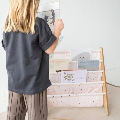 3 Sprouts Recycled Kids Bookshelf, Holds 35 Books, 4-Tier, Terrazzo Pink | Space-saving bookshelf, Children's room, Toddler bookcase organizer, Ages 3+, Book/toy storage, Front-facing, Covers visible - color: Terrazzo Pink