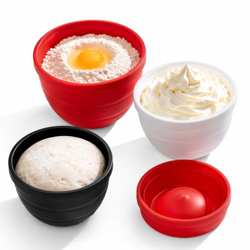 3 Pack Silicone Bowl Liner Set with Lids – 5QT Foldable Mixing Bowl Inserts for Stand Mixers, Dishwasher & Microwave Safe, Reusable Non-Stick Baking & Cooking Accessories