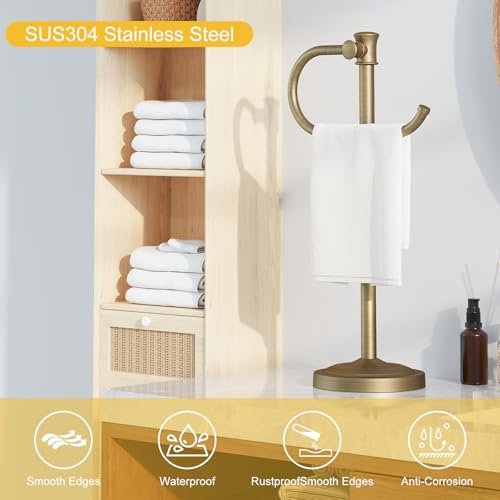 Stand Hand Towel Holder, Countertop Towel Bar, Antique Brass | 17 Inch Bathroom Towel Hanger, Freestanding Vanity Counter Top Towel Holder, Towel Ring Hardware Accessories, Stainless Steel - color: Antique Brass