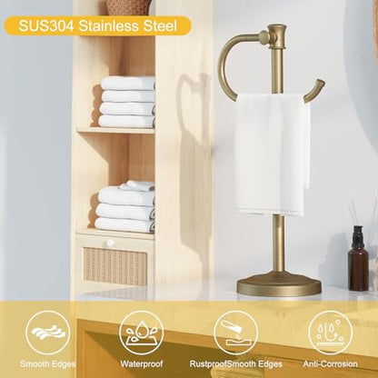 Stand Hand Towel Holder, Countertop Towel Bar, Antique Brass | 17 Inch Bathroom Towel Hanger, Freestanding Vanity Counter Top Towel Holder, Towel Ring Hardware Accessories, Stainless Steel - color: Antique Brass