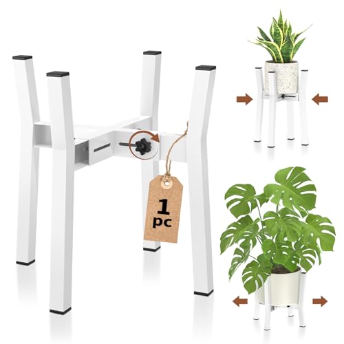 LASZOLA White Adjustable Plant Stand for Single Large Outdoor Indoor Planters, Heavy Duty Metal Floor Fern Holder Fits 8 to 12 Inch Pots, Elevated Big Flower Stool for Patio – Pot Not Included, 1 Pack - color: 1 Pack White