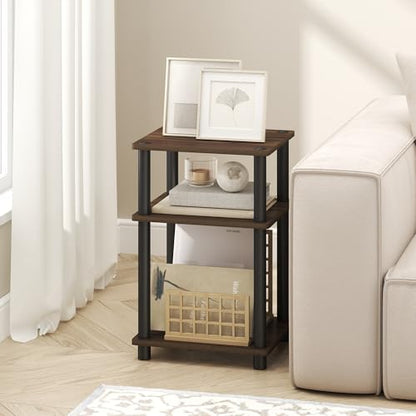 Furinno Turn-N-Tube 3-Tier Toolless Side Table, Narrow Printer Stand with Open Shelf, End Table, Night Stand, for Living Room, Bedroom, Brown Walnut - color: Brown Walnut/Black