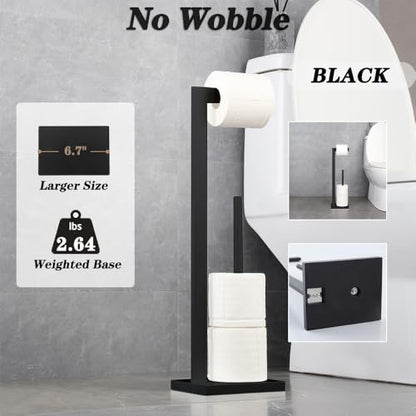 GERZWY SUS 304 Stainless Steel Toilet Paper Holder, Free Standing Lavatory Pedestal Toilet Paper Stand with Reserve, Matte Black DZY004-BK - color: Black