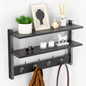 Two-Tier Wall Shelf with Hooks, 17" Coat Rack Wall Mount with Shelf, Entryway Key Hooks for Wall with Heavy Duty Double Hooks, Coat Hook Wall Mounted for Bedroom, Living Room, Black - color: Black-1 Pack
