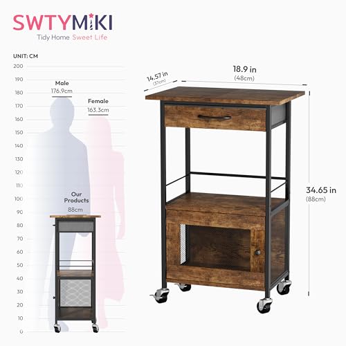 SWTYMIKI Buffets Coffee Bar Cabinet - Rolling Kitchen Rack, Farmhouse Small Coffee Stand with Storage Drawer and Door Cabinet - Kitchen Microwave Stand for Apartment, Living Room, Entryway, Espresso - size: 18.9x14.57in, style: Espresso
