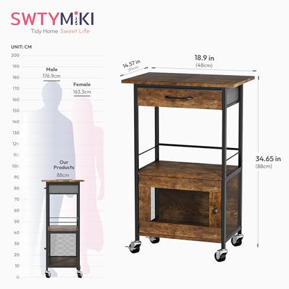 SWTYMIKI Buffets Coffee Bar Cabinet - Rolling Kitchen Rack, Farmhouse Small Coffee Stand with Storage Drawer and Door Cabinet - Kitchen Microwave Stand for Apartment, Living Room, Entryway, Espresso - size: 18.9x14.57in, style: Espresso